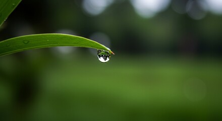 A Single Dewdrop Reflecting Nature's Beauty on a Vibrant Green Leaf, Capturing the Essence of Tranquility and the Wonders of the Natural World