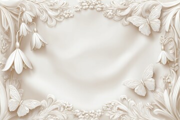 Ornate floral border with butterflies on a light background.