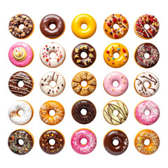 Obraz premium Delicious donuts in different colors on white background