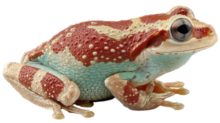 A Striking Frog in Focus: The vibrant colors and intricate patterns of this frog pop against the subtle background, making this image a showcase of amphibian beauty and natural artistry.