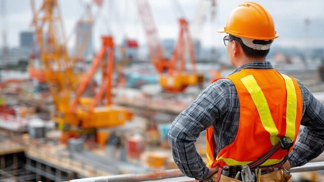 Construction Site Supervisor: A construction worker, surveying a vast construction site, symbolizing meticulous planning and the realization of architectural ambitions.