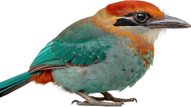 Red-capped Kingfisher Profile: A vibrant Red-capped Kingfisher perches, showcasing its iridescent turquoise, orange and red plumage.  Its sharp gaze is captivating. - Powered by Adobe