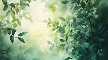 Watercolor Green Leaves and Branches