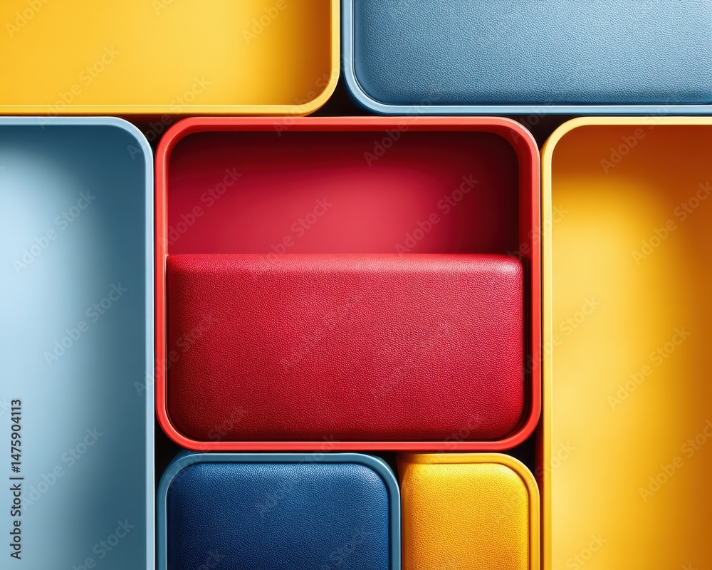 Aufkleber Geometric Modularity Vibrant Color-Block Design Exploring Minimalist Spatial Arrangements and Contemporary Industrial Aesthetic Innovations