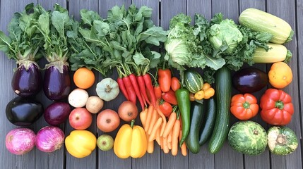 Fresh and vibrant assortment of healthy fruits and vegetables in a colorful and organic arrangement. 