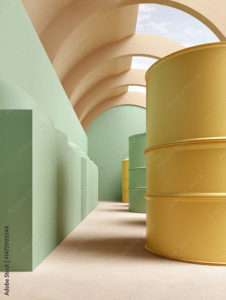 Poster sustainable energy minimalism pastel hydrogen storage design visualizing next-gen clean infrastructu