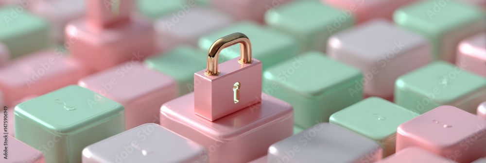 Poster pastel cybersecurity minimalism soft-hued digital protection concept visualizing network safety thro