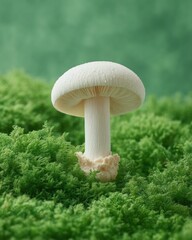 Ethereal Mycology Pristine White Mushroom in Verdant Moss - Eco-Educational Nature for Sustainable Botanical Insights and Environmental Awareness