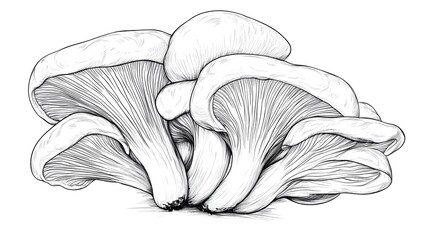 Fototapeta premium Detailed line drawing of clustered edible mushrooms.