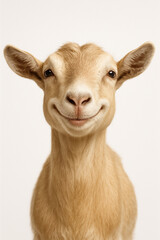 Photorealistic Goat with Cute Smile – Isolated Studio Animal Image. Pet portrait and Eid Al-Adha Concept