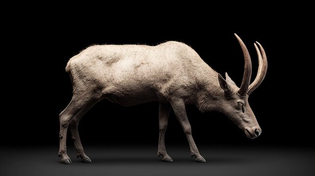 Silhouette of a light-gray antelope, profile view, grazing
