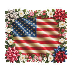 Obraz premium Vintage Floral American Flag with Decorative Bows