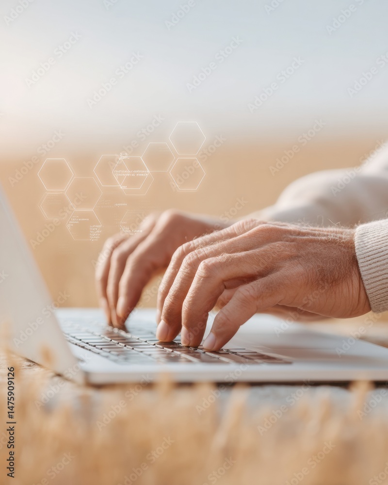 Leinwandbilder Minimalist Cybersecurity and Digital Innovation Soft-Toned Remote Work Visualization with Holographic Network Projection - Transformative Tech Experience