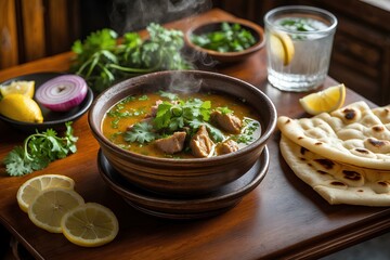 Shorba – Afghanistan Food: Savor the Warmth and Flavor of Shorba, a Traditional Afghan Soup Made with Tender Meat, Fresh Herbs, and Spices, Offering a Comforting Taste of Afghanistan’s Culinary