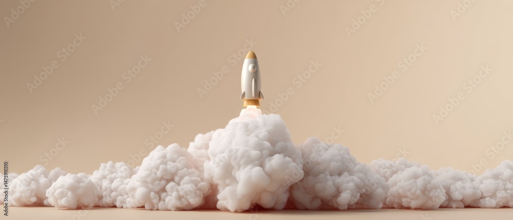 Aufkleber Minimalist Rocket Launch Visualization Clean Tech Innovation Symbolizing Entrepreneurial Ambition and Space Exploration Dynamics in High-Fidelity Design