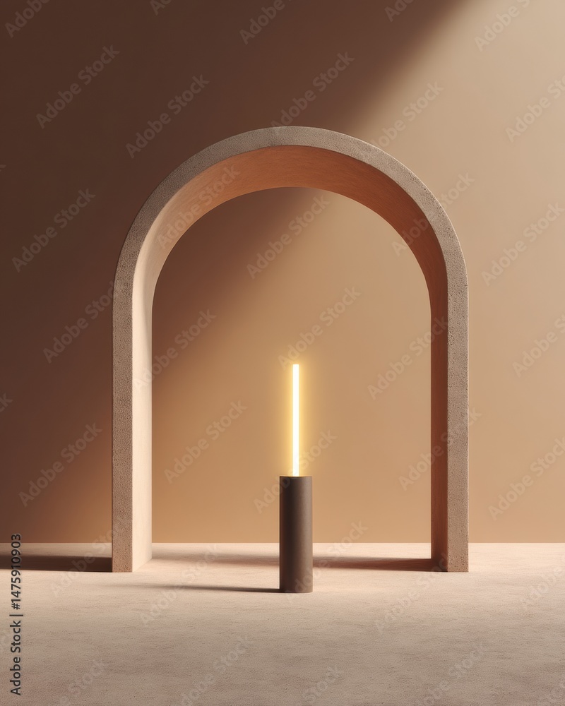 Poster minimalist architectural illumination sculptural light installation exploring soft brutalism, ambien