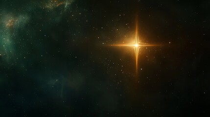 
Golden star-shaped light floating in dark space, glowing particles, abstract cosmic background, glowing celestial object in deep universe
