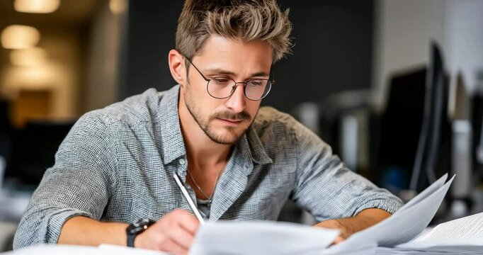 Trans Man Reviewing Documents