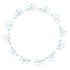 Wreath of simple blue flowers in watercolor