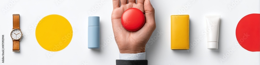 Poster Minimalist Brand Interaction Dynamic Hand Gesture Showcasing Modern UX Design with Geometric Color Blocks - Innovative Business Communication Strategy