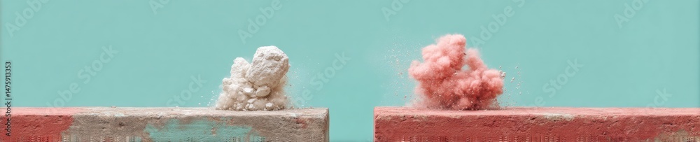 Poster Minimalist Explosive Dynamics Soft Chalk Fragments in Pastel Color Burst - Creative Conceptual Marketing Imagery for Breaking Boundaries and Visual Transformation