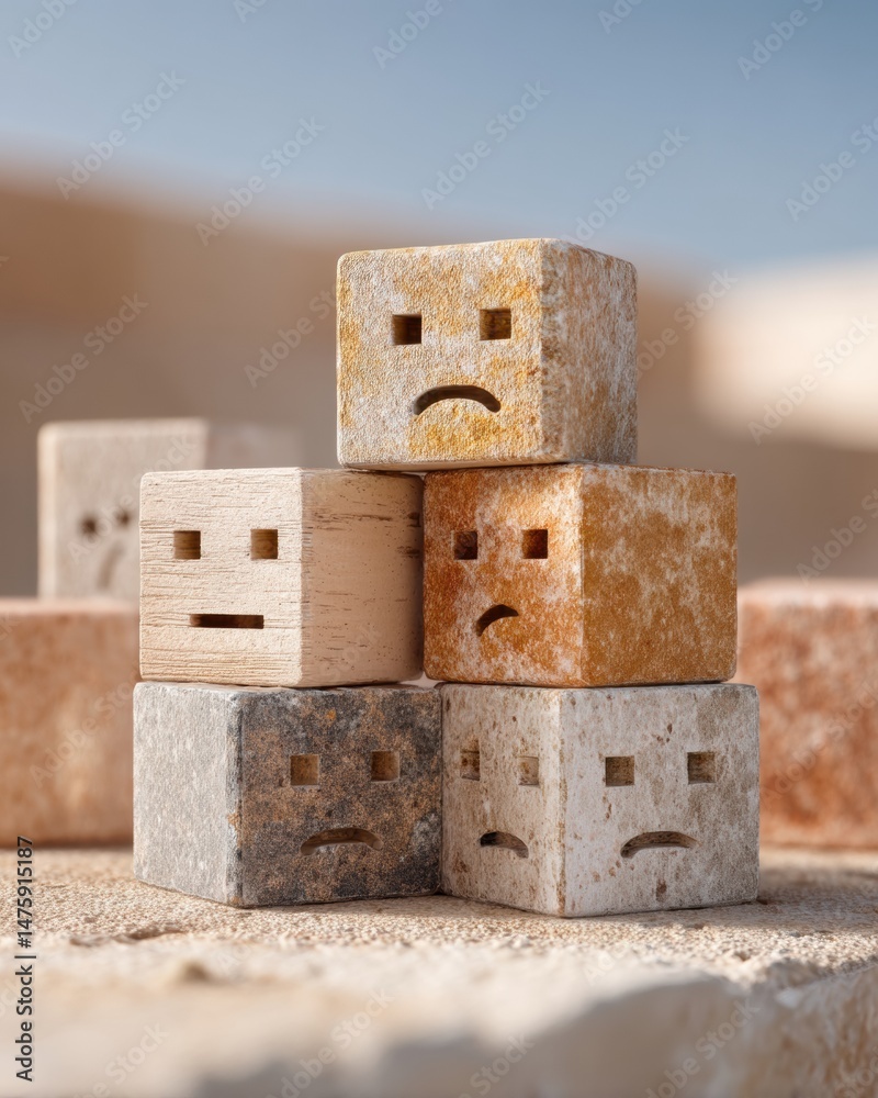 Aufkleber empathy analytics minimalist wooden emotion cubes revealing consumer sentiment trends in user experi
