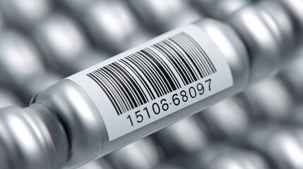 Smart Inventory Tracking High-Precision Industrial Barcode Label on Metallic Surface - Next-Gen Supply Chain Optimization and Global Commerce Technology