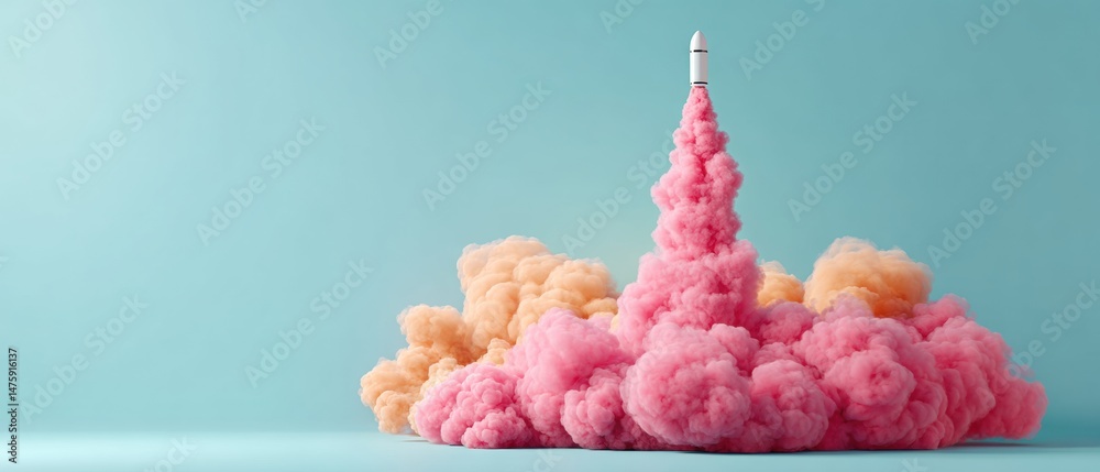 Aufkleber Pastel Aerospace Innovation Dynamic Rocket Launch with Surreal Soft Color Palette - Next-Gen Space Exploration Visualizing Technological Breakthrough and Creative Imagination