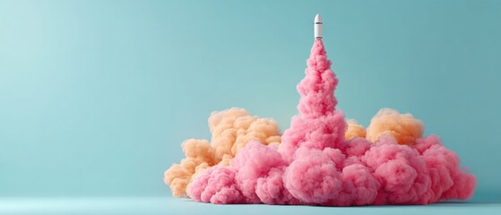 Pastel Aerospace Innovation Dynamic Rocket Launch with Surreal Soft Color Palette - Next-Gen Space Exploration Visualizing Technological Breakthrough and Creative Imagination