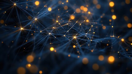 Abstract network connection; glowing nodes and lines. Dark blue background