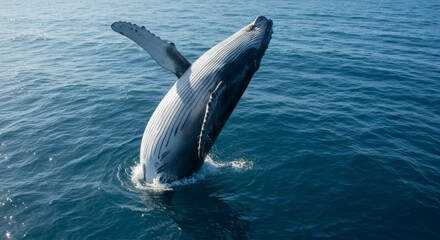 Fototapeta premium Majestic whale breaching in ocean waters capturing marine elegance