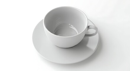 Empty white teacup on saucer