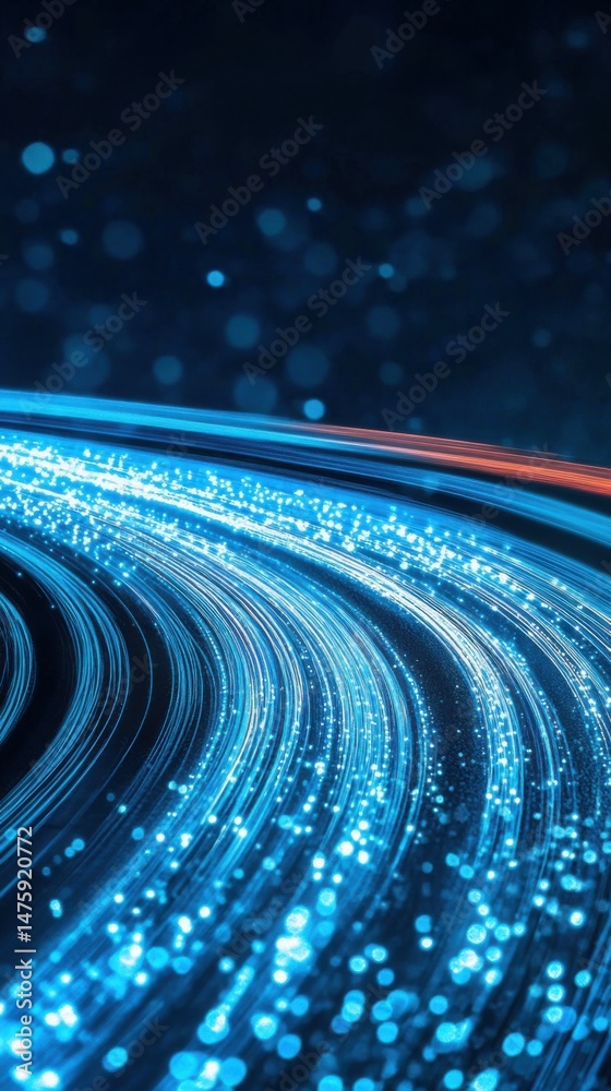 Aufkleber Abstract fiber optic cables conveying data in a network close up shot with bokeh effect for technology background