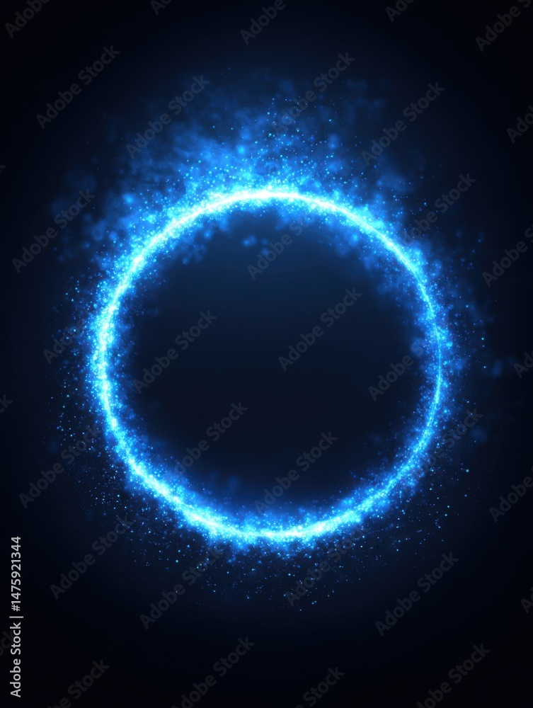 Poster glowing blue ring of light particles on dark background abstract futuristic sparkle effect magical p