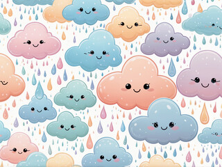 Abstract glow pastel Fantasy colorful of Cute smiling cloud with colorful raindrops on a white background illustration
