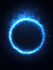 Obraz premium Glowing Blue Ring of Light Particles on Dark Background Abstract Futuristic Sparkle Effect Magical Portal Energy