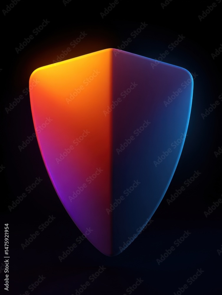 Fototapete Abstract shield shape with vibrant gradient lighting on black background studio shot for graphic design element