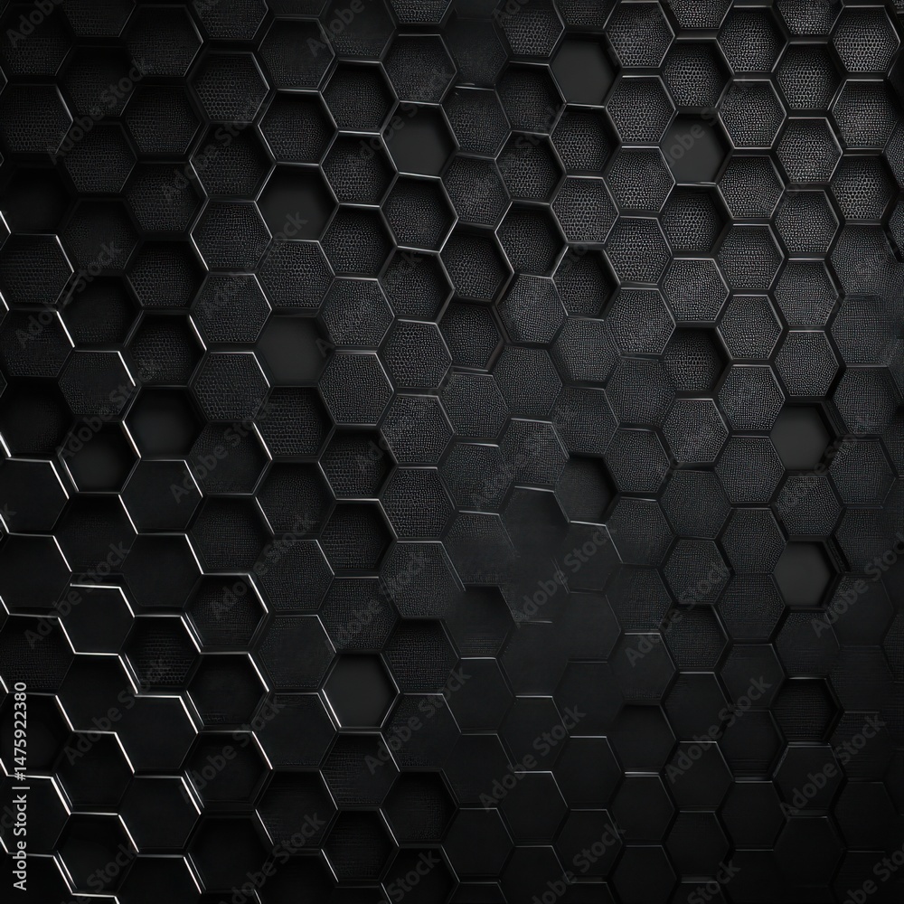 Fototapete Dark Hexagon Pattern Background Close-up Abstract Design Showing Texture and Depth in a Modern Style