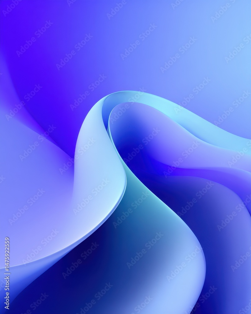 Leinwandbilder Abstract blue wave curves in smooth gradient light studio photography for modern background element and design