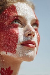 Fototapeta premium Sparkling Patriotic Expression Immersive Canada Day Glitter Makeup Trend - Gen Z Celebration of National Pride and Cultural Identity
