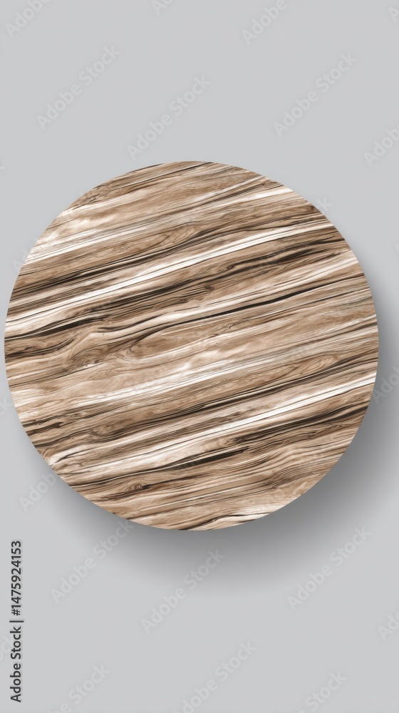 Poster round wood grain texture tabletop display with shadow on gray background studio shot