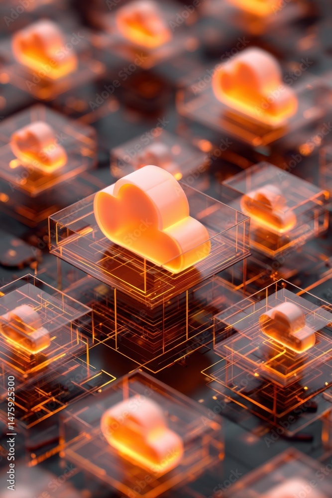 Aufkleber Cloud Computing Network Isometric View Digital Data Storage Futuristic Technology Concept