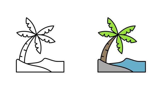 Coconut tree icon animated on white background, Beach icon 4k animation.