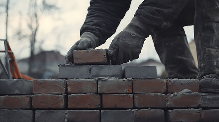 Construction Worker Laying Bricks