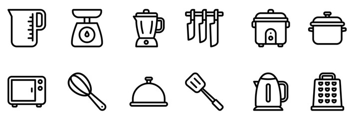 Kitchen Equipment Outline Icon Set 