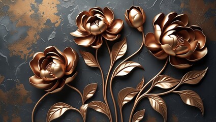 Elegant Golden Flowers on a Dark Textured Background
