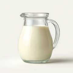 Glass pitcher filled with fresh milk on a white background studio shot nutrition concept dairy product beverage