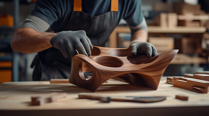 Craftsman Assembling a Wooden Sculpture