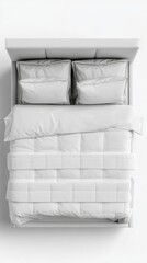 Fototapeta premium Top-Down View of White Bedding on Modern Bed in Minimalist Room for Sleep and Restful Night