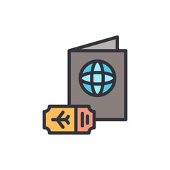 Open Passport With World Globe And A Yellow Flight Ticket Illustration